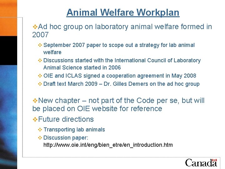 Animal Welfare Workplan v. Ad hoc group on laboratory animal welfare formed in 2007