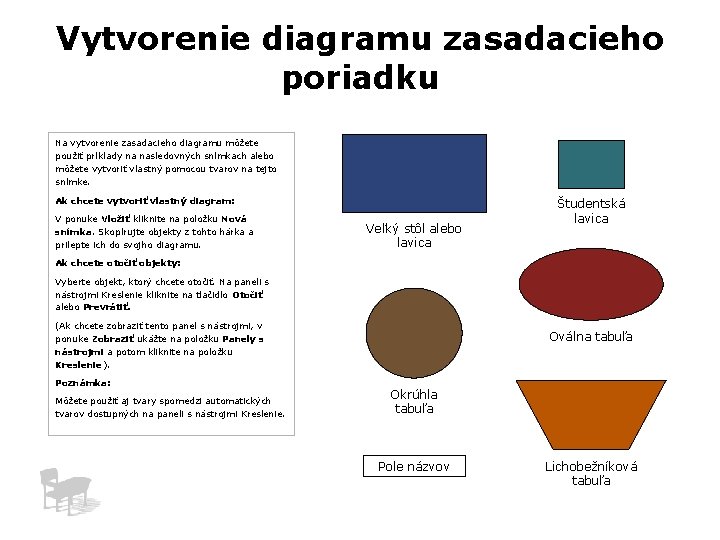 Vytvorenie diagramu zasadacieho poriadku Na vytvorenie zasadacieho diagramu môžete použiť príklady na nasledovných snímkach