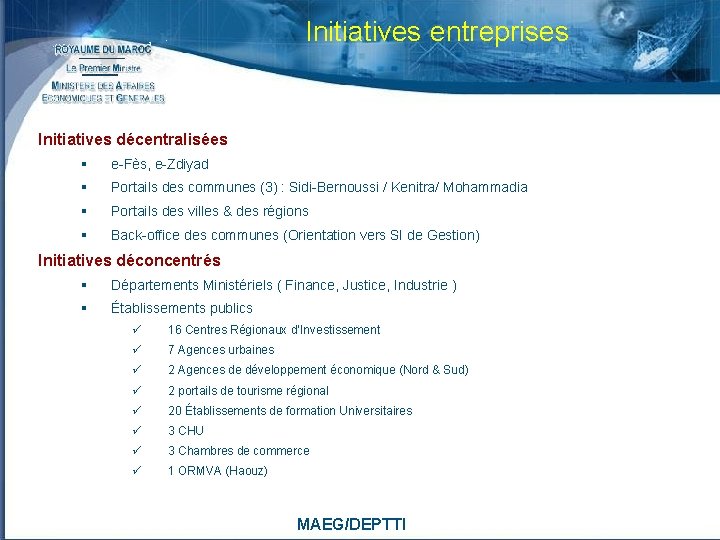 Initiatives entreprises Initiatives décentralisées § e-Fès, e-Zdiyad § Portails des communes (3) : Sidi-Bernoussi