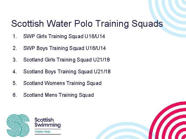 Scottish Water Polo Training Squads 1. SWP Girls Training Squad U 16/U 14 2.