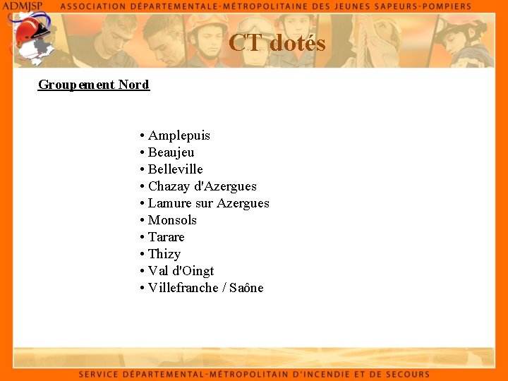 CT dotés Groupement Nord • Amplepuis • Beaujeu • Belleville • Chazay d'Azergues •