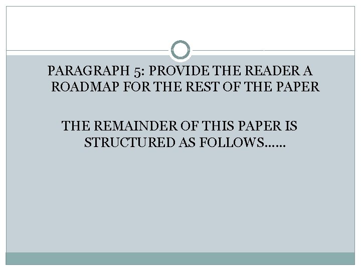 PARAGRAPH 5: PROVIDE THE READER A ROADMAP FOR THE REST OF THE PAPER THE