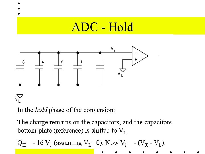 ADC - Hold In the hold phase of the conversion: The charge remains on ADC - Hold In the hold phase of the conversion: The charge remains on