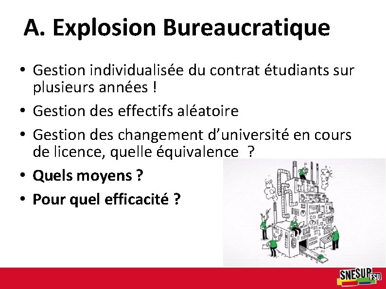 A. Explosion Bureaucratique • Gestion individualisée du contrat étudiants sur plusieurs années ! •