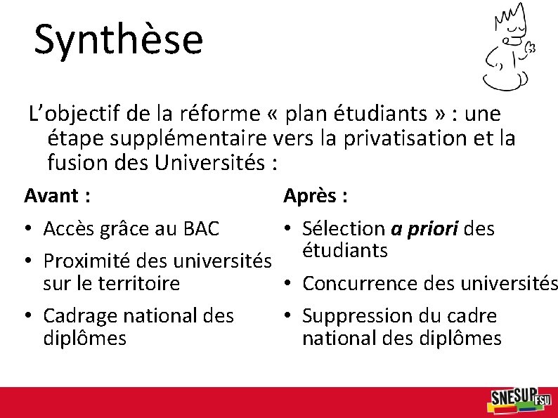 Synthèse L’objectif de la réforme « plan étudiants » : une étape supplémentaire vers