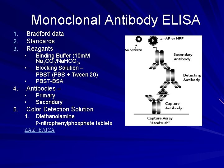 Monoclonal Antibody ELISA 1. 2. 3. Bradford data Standards Reagants • • • 4.