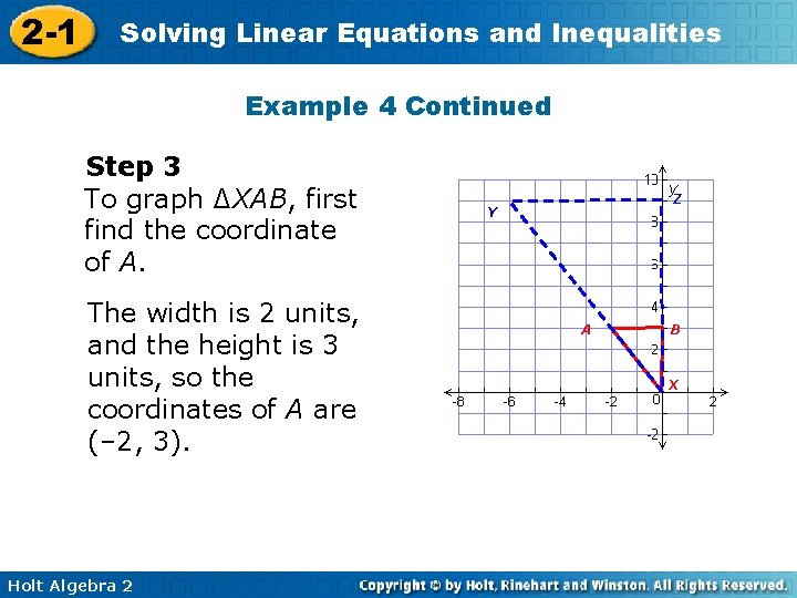 2 -1 Solving Linear Equations and Inequalities Example 4 Continued Step 3 To graph