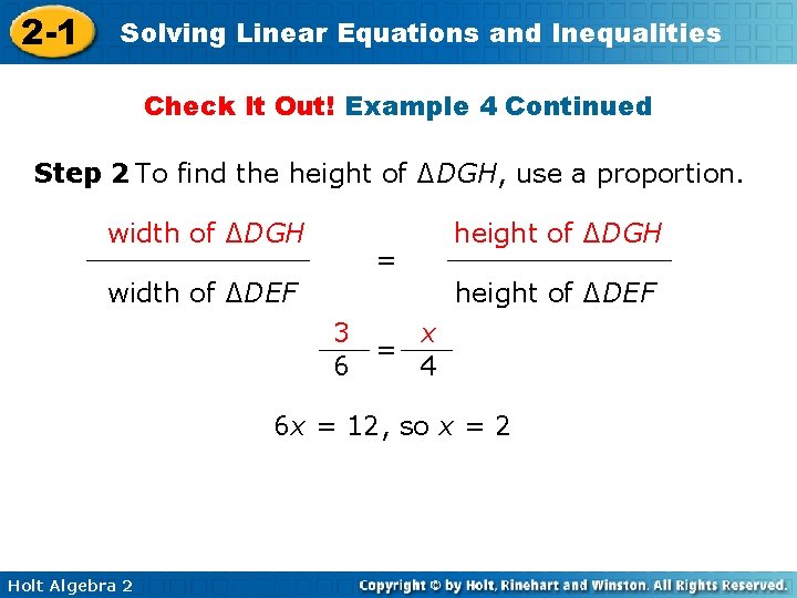 2 -1 Solving Linear Equations and Inequalities Check It Out! Example 4 Continued Step