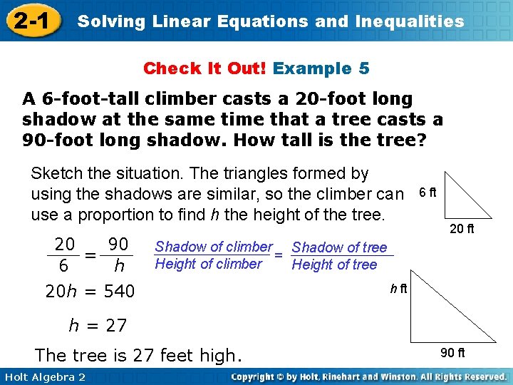 2 -1 Solving Linear Equations and Inequalities Check It Out! Example 5 A 6
