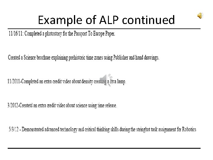 Example of ALP continued 