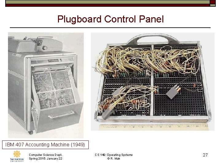 Plugboard Control Panel IBM 407 Accounting Machine (1949) Computer Science Dept. Spring 2015: January