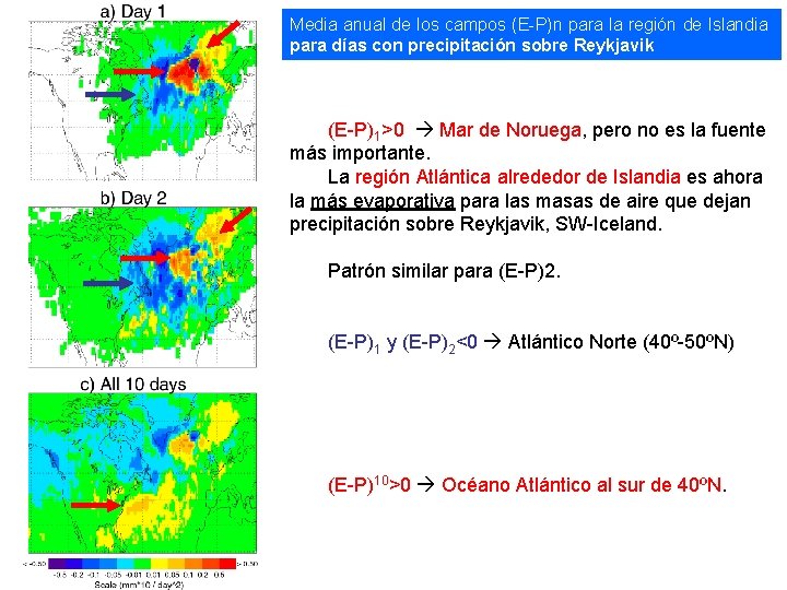 Media anual de los campos (E-P)n para la región de Islandia para días con