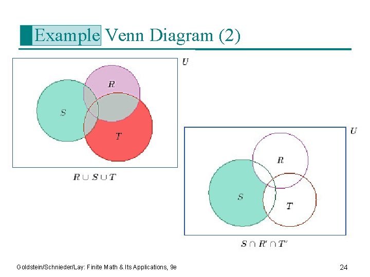 Example Venn Diagram (2) Goldstein/Schnieder/Lay: Finite Math & Its Applications, 9 e 24 