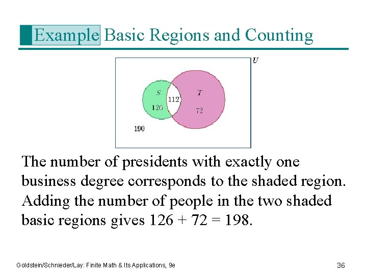 Example Basic Regions and Counting The number of presidents with exactly one business degree