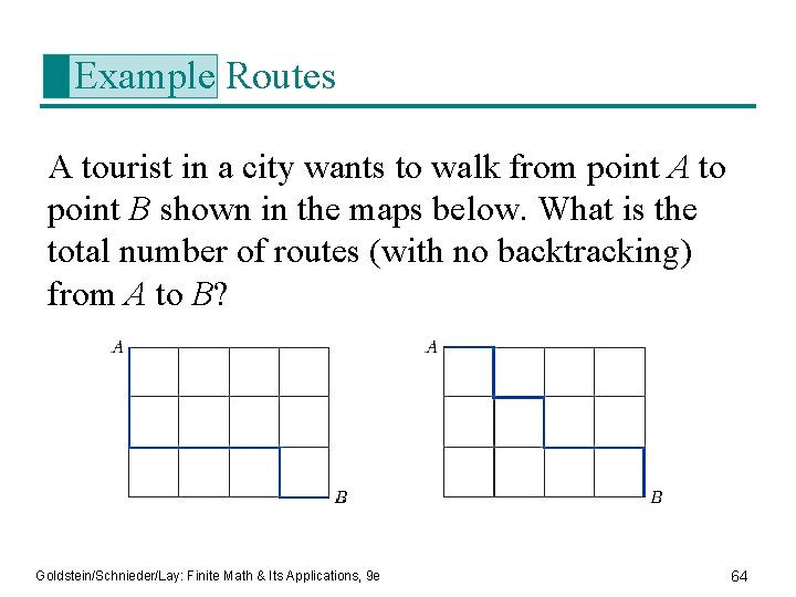 Example Routes A tourist in a city wants to walk from point A to