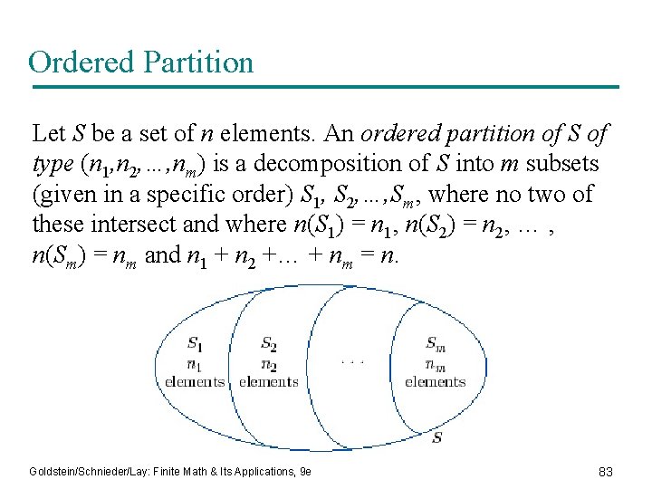 Ordered Partition Let S be a set of n elements. An ordered partition of