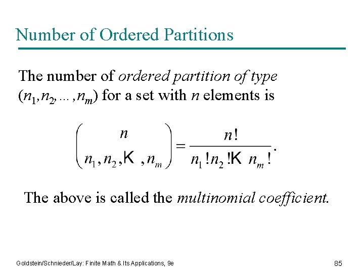 Number of Ordered Partitions The number of ordered partition of type (n 1, n