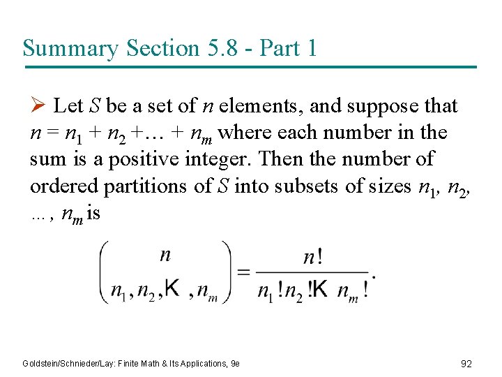 Summary Section 5. 8 - Part 1 Ø Let S be a set of