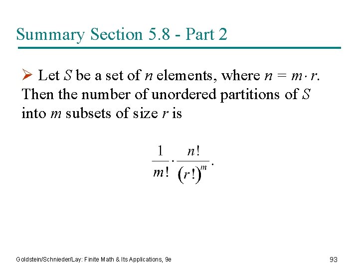 Summary Section 5. 8 - Part 2 Ø Let S be a set of
