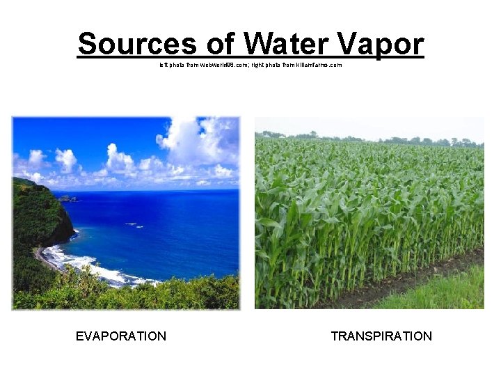 Sources of Water Vapor left photo from webworld 98. com; right photo from killamfarms.