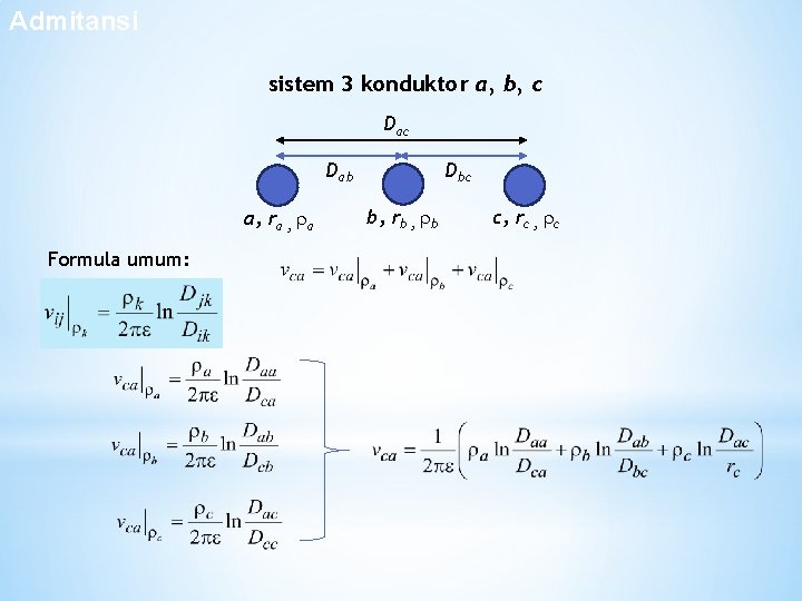 Admitansi Sistem 3 Konduktor sistem 3 konduktor a, b, c Dab a, ra , Admitansi Sistem 3 Konduktor sistem 3 konduktor a, b, c Dab a, ra ,