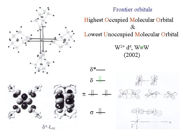 Frontier orbitals Highest Occupied Molecular Orbital & Lowest Unoccupied Molecular Orbital W 2+ d