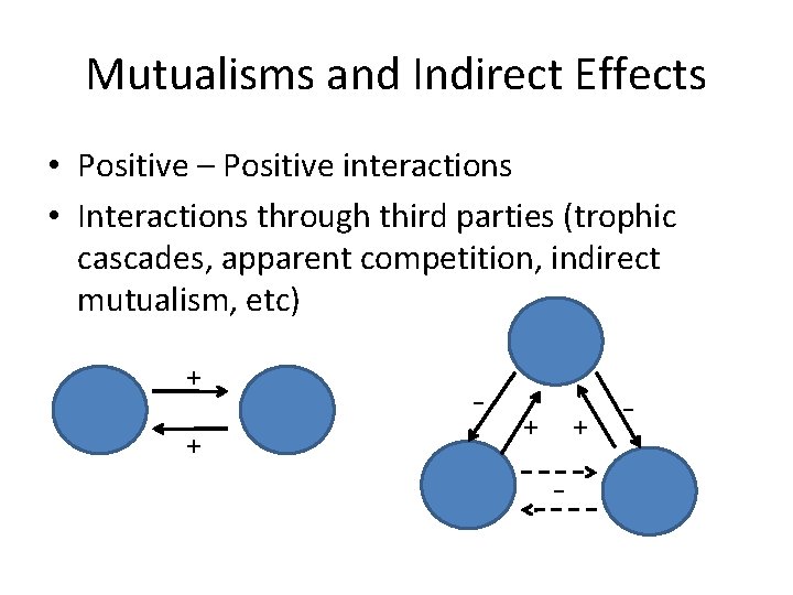 Mutualisms and Indirect Effects • Positive – Positive interactions • Interactions through third parties