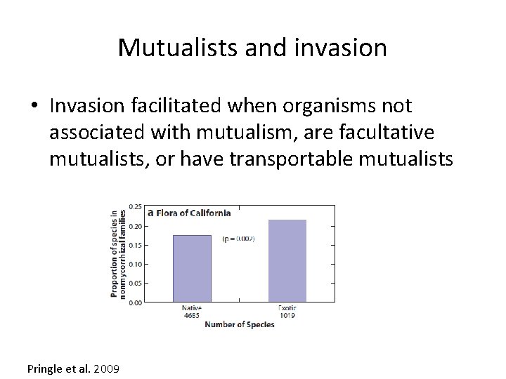 Mutualists and invasion • Invasion facilitated when organisms not associated with mutualism, are facultative