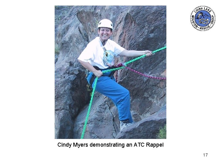 Cindy Myers demonstrating an ATC Rappel 17 