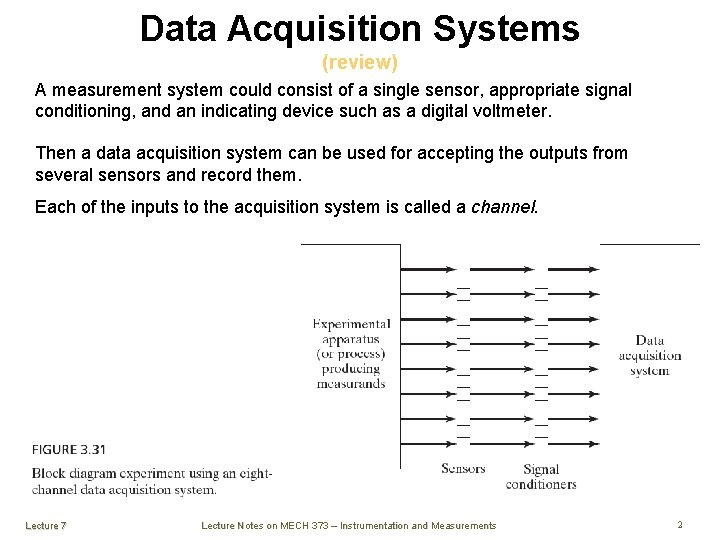 Data Acquisition Systems (review) A measurement system could consist of a single sensor, appropriate