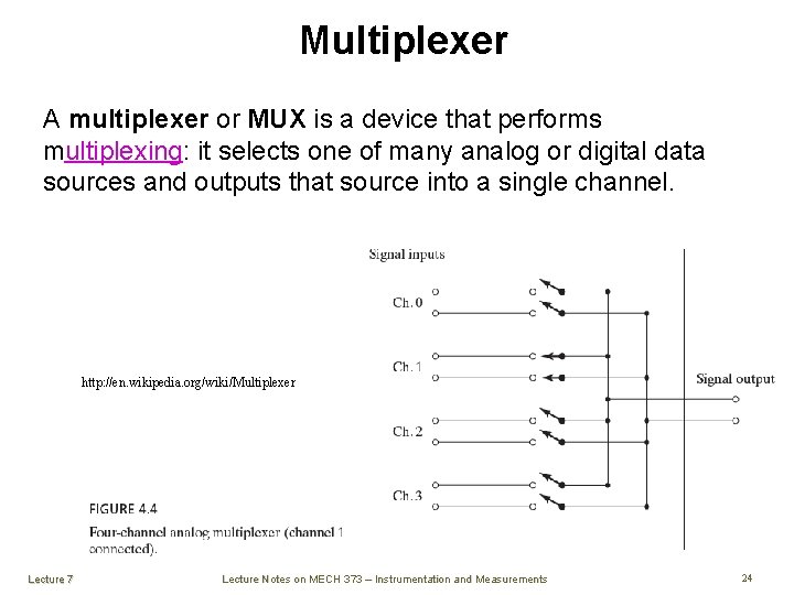 Multiplexer A multiplexer or MUX is a device that performs multiplexing: it selects one