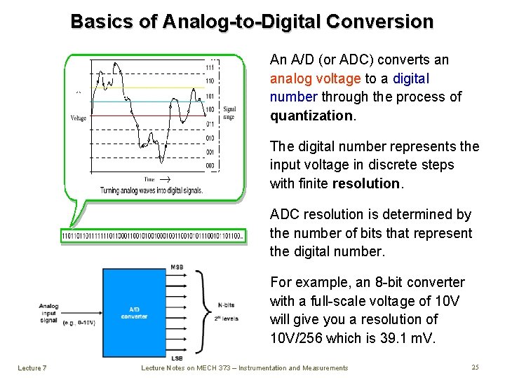 Basics of Analog-to-Digital Conversion An A/D (or ADC) converts an analog voltage to a