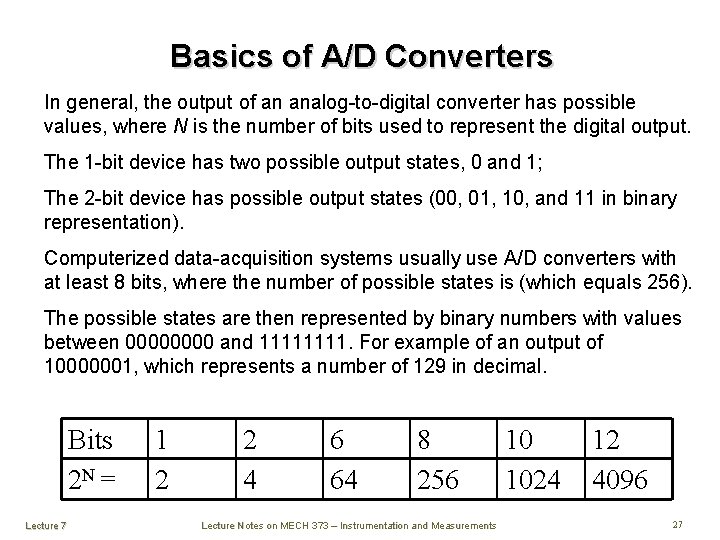 Basics of A/D Converters In general, the output of an analog-to-digital converter has possible