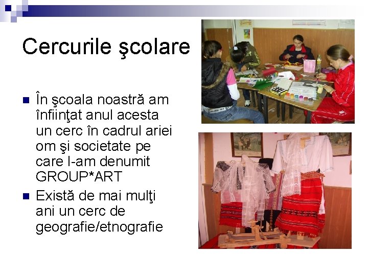 Cercurile şcolare n n În şcoala noastră am înfiinţat anul acesta un cerc în