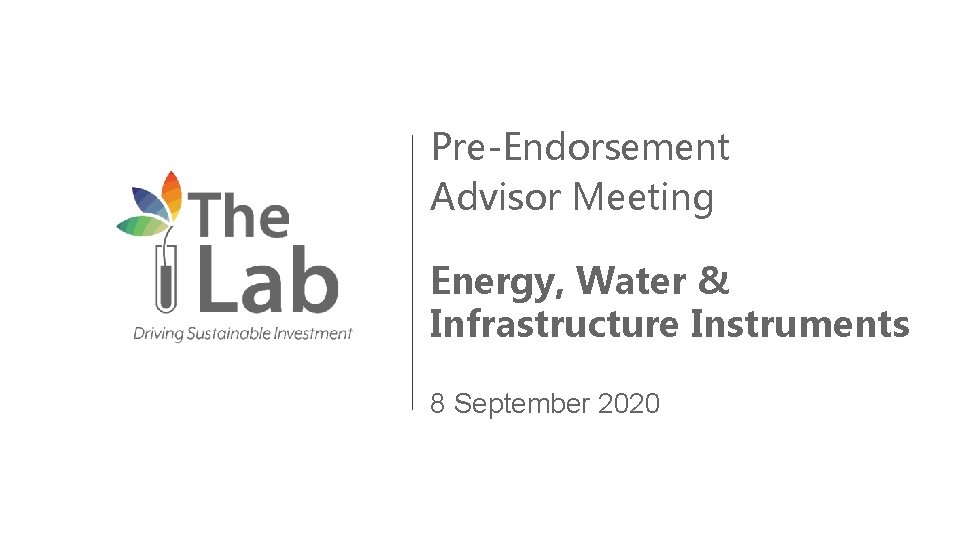 Pre-Endorsement Advisor Meeting Energy, Water & Infrastructure Instruments 8 September 2020 