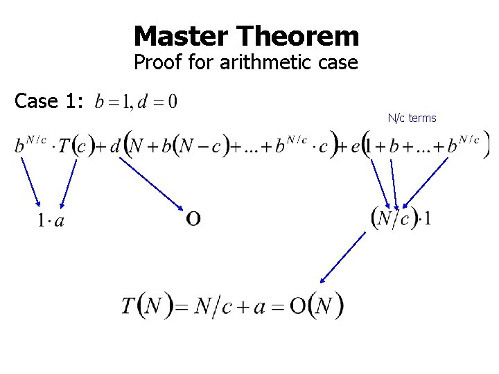 Master Theorem Proof for arithmetic case Case 1: N/c terms 