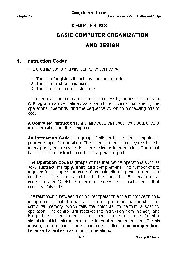 Computer Architecture Chapter Six Basic Computer Organization and Design CHAPTER SIX BASIC COMPUTER ORGANIZATION