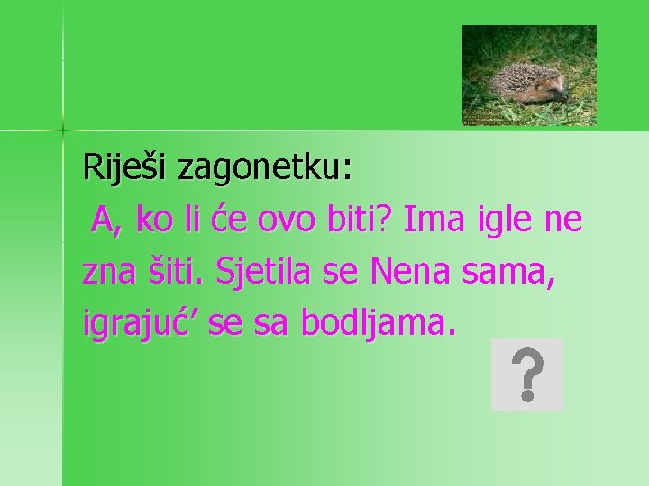 Riješi zagonetku: A, ko li će ovo biti? Ima igle ne zna šiti. Sjetila