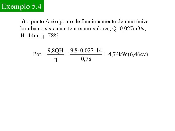 Exemplo 5. 4 a) o ponto A é o ponto de funcionamento de uma