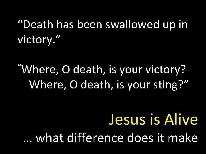 “Death has been swallowed up in victory. ” “Where, O death, is your victory?