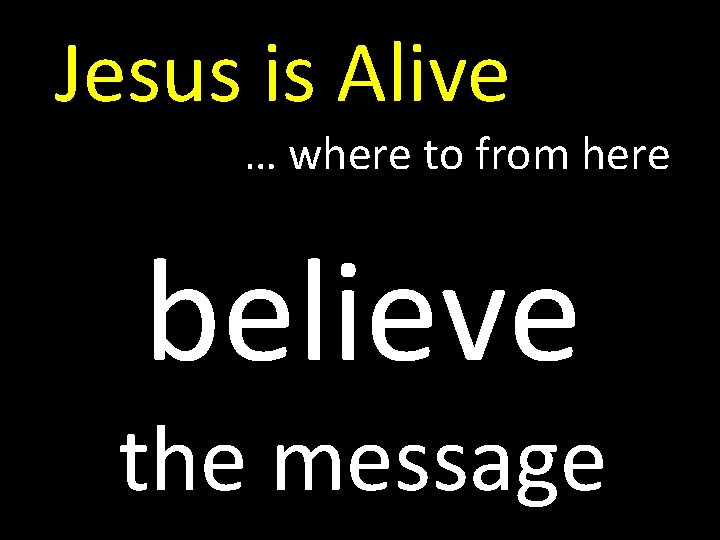 Jesus is Alive … where to from here believe the message 