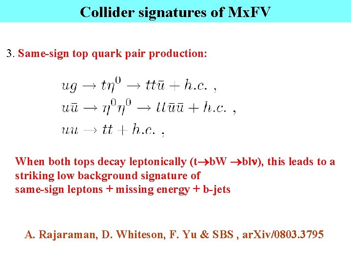 Collider signatures of Mx. FV 3. Same-sign top quark pair production: When both tops