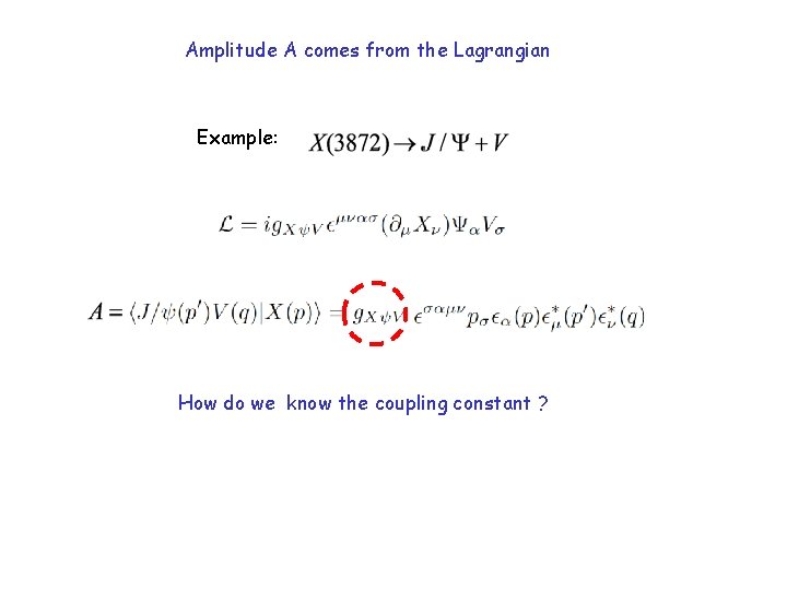 Amplitude A comes from the Lagrangian Example: How do we know the coupling constant