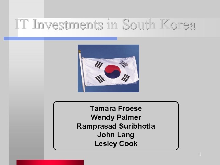 IT Investments in South Korea Tamara Froese Wendy Palmer Ramprasad Suribhotla John Lang Lesley