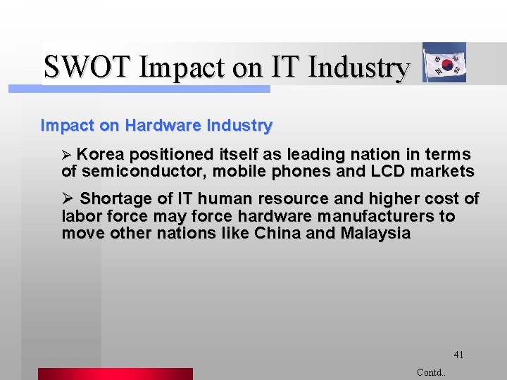 SWOT Impact on IT Industry Impact on Hardware Industry Ø Korea positioned itself as