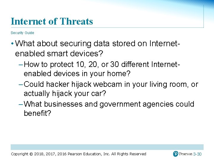 Internet of Threats Security Guide • What about securing data stored on Internetenabled smart