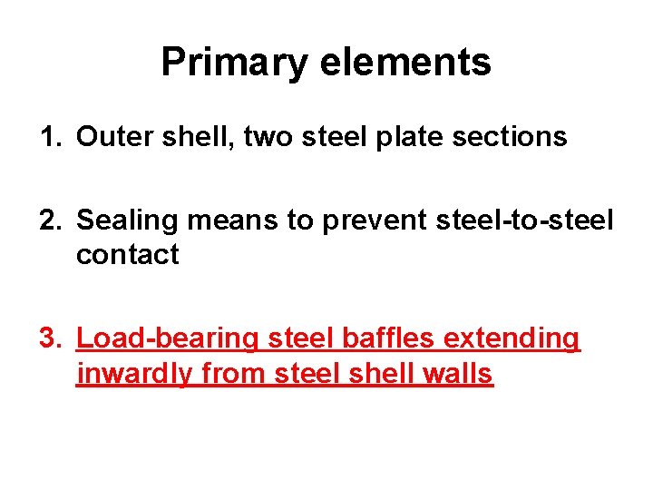 Primary elements 1. Outer shell, two steel plate sections 2. Sealing means to prevent