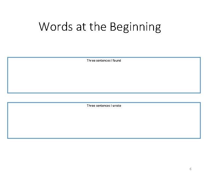 Words at the Beginning Three sentences I found Three sentences I wrote 6 