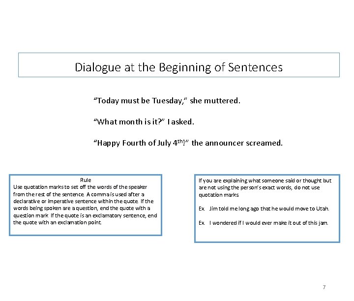 Dialogue at the Beginning of Sentences “Today must be Tuesday, ” she muttered. “What