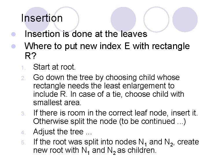 Insertion is done at the leaves l Where to put new index E with Insertion is done at the leaves l Where to put new index E with